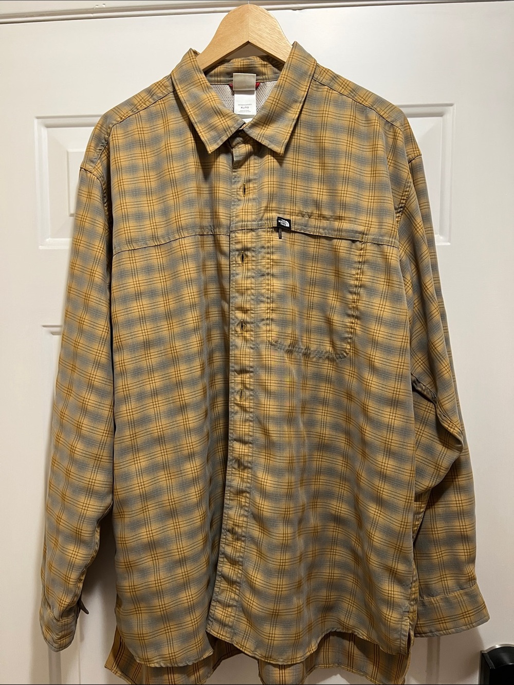 The North Face Mustard and Gray Plaid Button-Up Shirt